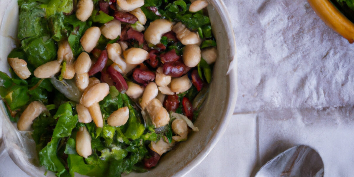 baby greens and garlicky white bean salad