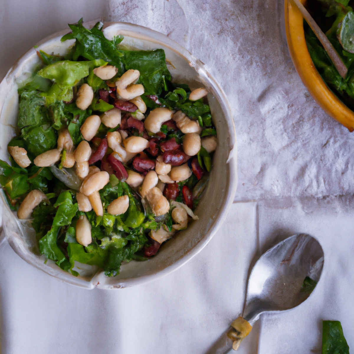 baby greens and garlicky white bean salad