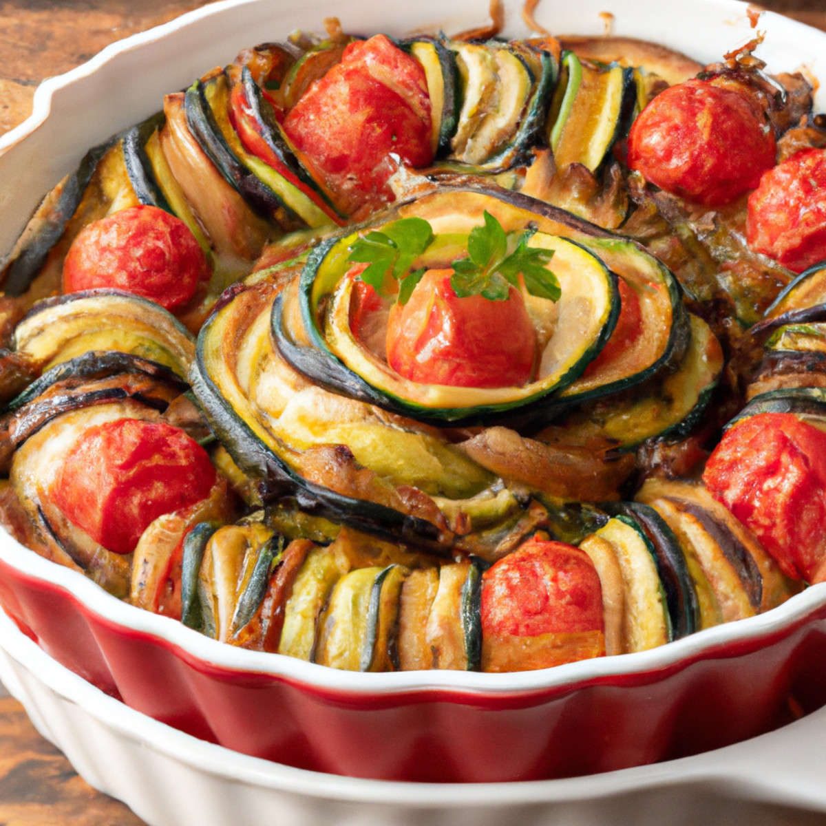 cheese topped and baked ratatouille