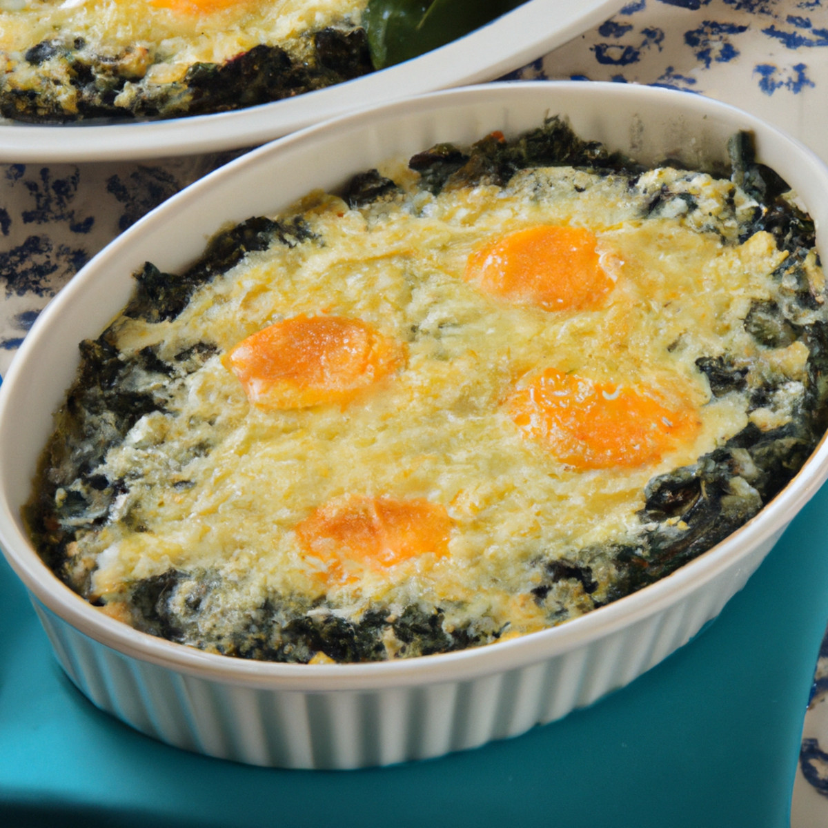 cheesy baked eggs with spinach and pesto