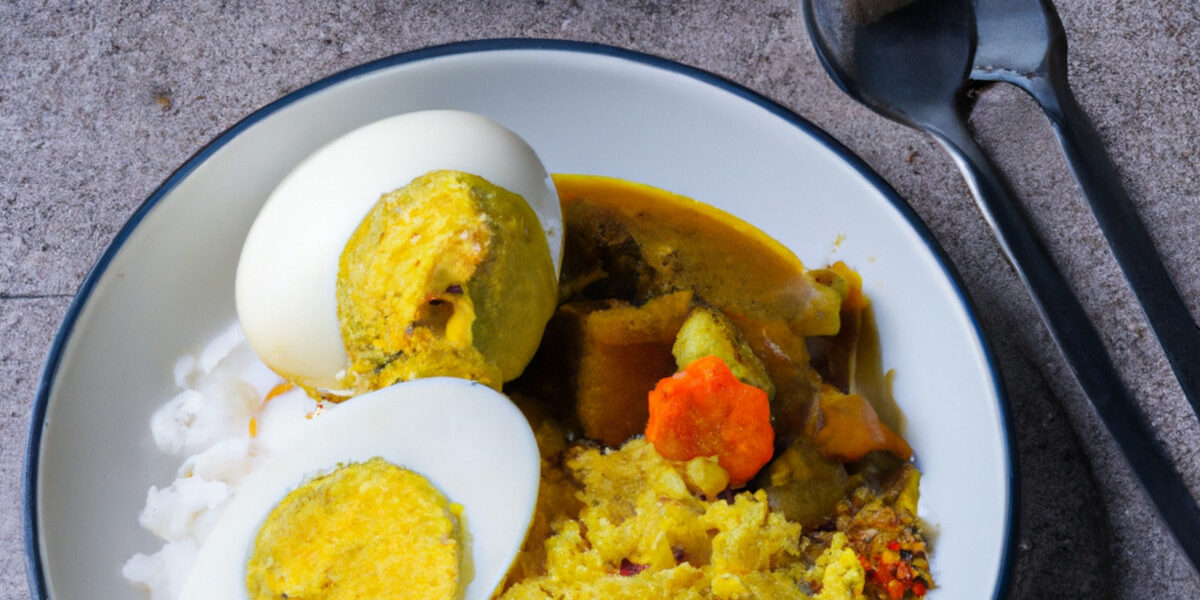 egg curry with rice and lentil