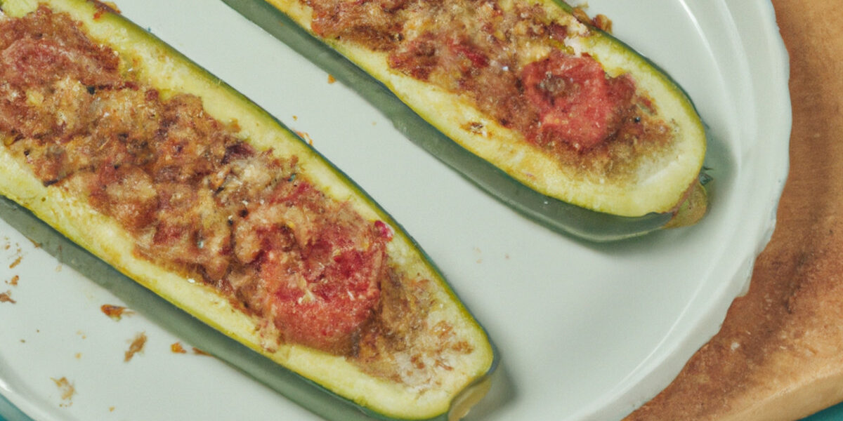 garlic and tomato stuffed zucchini