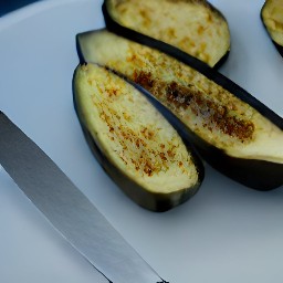 roasted eggplant halves.