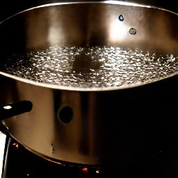 21 cups of water that have been boiled for 3 minutes and 1 tsp of salt has been added to the saucepan.