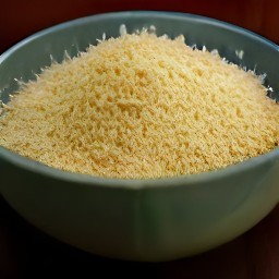 a bowl of grated parmesan cheese, breadcrumbs, cayenne pepper and salt.