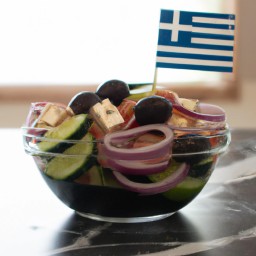 

Greek salad is a delicious, healthy no-cook lunch made of tomatoes, cucumbers, black olives and feta cheese; it's gluten-, egg-, nut- and soy-free!