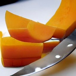 large wedges of butternut squash and chopped red chili peppers.