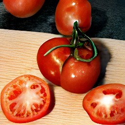 the tomatoes are cut.