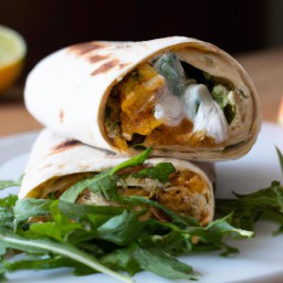 

The perfect veggie wrap: savory butternut squash, protein-rich refried beans and juicy tomatoes, all free of eggs, nuts and soy - great for lunch or appetizer!