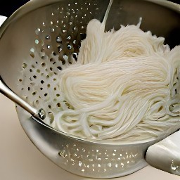 a bowl of rice noodles that have been cooked for 4 minutes.