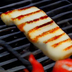 halloumi cheese that has been grilled for 8 minutes using a charcoal grill.