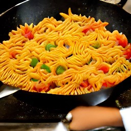 a dish of pasta with sweet bell pepper sauce and watercress, seasoned with salt and black pepper.