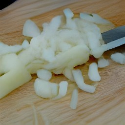 a peeled and chopped onion.