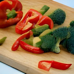 chopped bell peppers and cut broccoli.