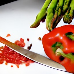cut asparagus and chopped deseeded peppers.