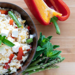 

Minty Rice Salad is a delicious gluten, egg, nut and soy free summer side dish made with long grain rice, asparagus, red bell peppers and feta cheese.