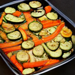 the heat is turned off and the roasting tray is taken out of the hot oven.