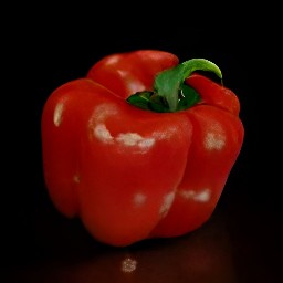 removing the seeds from red bell peppers.