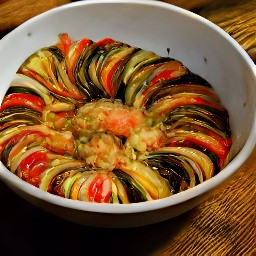 a bowl of ratatouille with cayenne pepper and grated parmesan cheese.