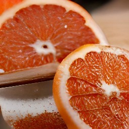 grapefruit halves with brown sugar on them.
