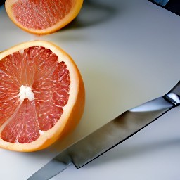 the pink grapefruit is cut in half.