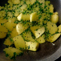 a dish of spiced potatoes.
