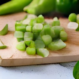 chopped red and green bell peppers.