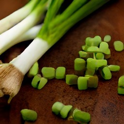 the scallions are cut finely.