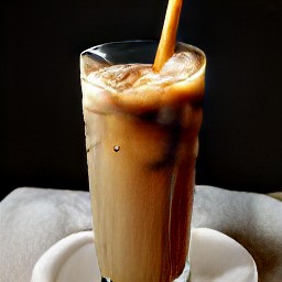a tall glass of iced coffee with granulated sugar, whole milk, and ice cubes.