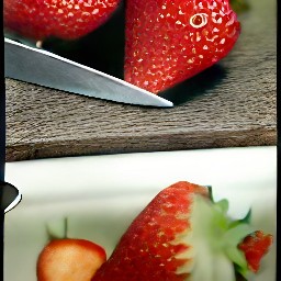 strawberries that are trimmed and cut into smaller pieces.