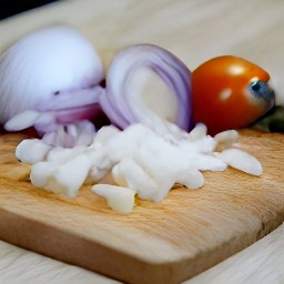 peeled onions and chopped tomatoes.