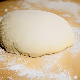 the dough kneaded on a floured surface for 10 minutes to form a focaccia.