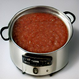 a crock pot full of cooked vegetables and tomatoes.