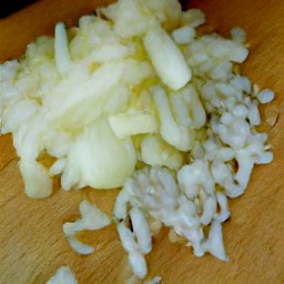 a peeled and chopped onion.