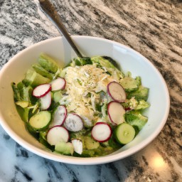 

A gluten-free, eggs-free no cook European lunch salad of lettuce leaves, sweet onions and blue cheese - a healthy and delicious combination!