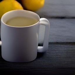 a glass filled halfway with lemon juice and hot water.