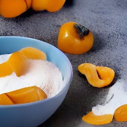 a bowl of chopped persimmons with baking soda added.