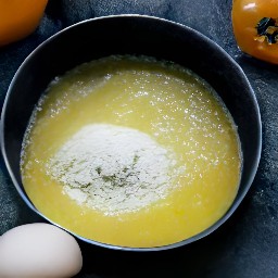 a bowl of persimmon puree with granulated sugar, butter, cracked eggs, vanilla extract, all-purpose flour, chopped walnuts, ground cinnamon, allspice and ground cloves mixed in.