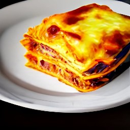 a lasagna piece is served to a plate.