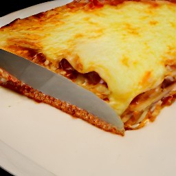 the lasagna is cut into equal pieces.