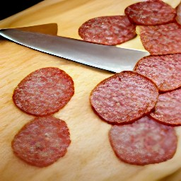 vegan pepperoni that is thinly sliced and chopped spinach.