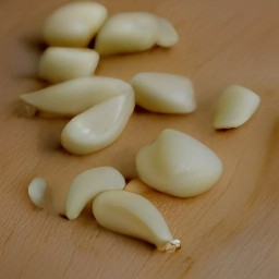 a peeled garlic clove.