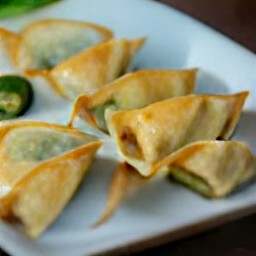 a stuffed wonton with flat edges.