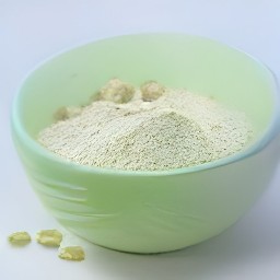 there a bowl of all-purpose flour with baking soda and baby cereals mixed in it.
