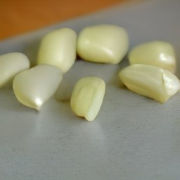 a peeled garlic clove.