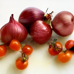 diced red onions and halved cherry tomatoes.