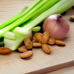 after peeling and chopping the onions, chop the celery sticks and almonds.