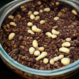 the chocolate nut mixture is transferred to an ovenproof dish.