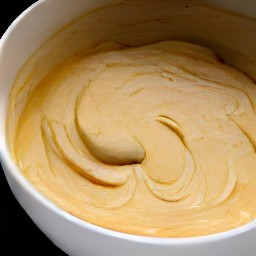 a bowl of batter containing all-purpose flour, granulated sugar, baking soda, ground cinnamon, and a quarter tsp of salt. the batter also contains raisins, canola oil, pineapple, carrots