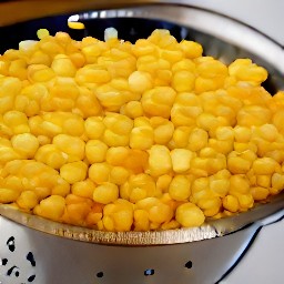 a colander full of drained yellow corn.